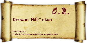Orowan Márton névjegykártya